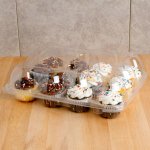 12 Compartment Clear Hinged High Dome JUMBO MUFFIN Container 60ct / Case H9394C