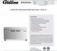 Coldline UC-60F 60" Undercounter Work Top Freezer - 15 Cu. Ft. - Image 2