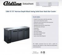 Coldline CBB-72 72" Black Counter Height Narrow Solid Door Back Bar Refrigerator - Image 2
