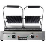Cookline PG-2 22" Double Commercial Panini / Sandwich Press, Grooved Surface, 18.5" x 10" Cooking Surface, 120v
