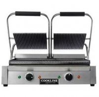 Cookline PG-2 22" Double Commercial Panini / Sandwich Press, Grooved Surface, 18.5" x 10" Cooking Surface, 120v