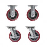 Prepline PFC-4-SBR 4" Red Plate Casters with Side Brake - Set of 4