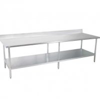 Prepline PWTG-3096-4BS 30"D x 96"L Stainless Steel Worktable with Undershelf with 4" Backsplash