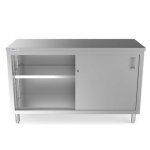 Prepline PC-2472 24"D x 72"L Stainless Steel Enclosed Base Work Table with Sliding Doors and Adjustable Shelf