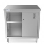 Prepline PC-3036 30"D x 36"L Stainless Steel Enclosed Base Work Table with Sliding Doors and Adjustable Shelf