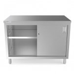 Prepline PC-3048 30"D x 48"L Stainless Steel Enclosed Base Work Table with Sliding Doors and Adjustable Shelf