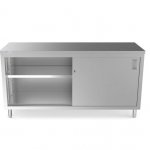 Prepline PC-3072 30"D x 72"L Stainless Steel Enclosed Base Work Table with Sliding Doors and Adjustable Shelf