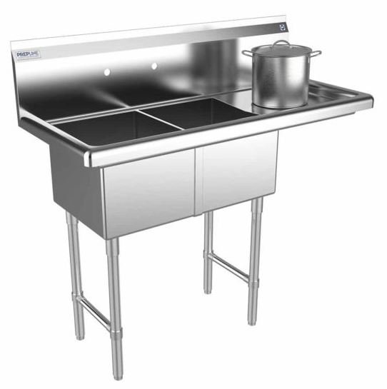 Capture Prepline 42" Stainless Steel Two Compartment Commercial Sink with Right Drainboard - 14" x 16" Bowls - Image 1