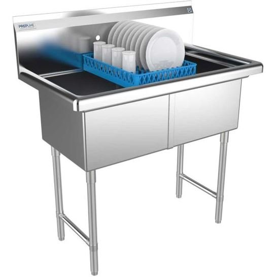 Capture Prepline 42" Stainless Steel Two Compartment Commercial Sink - 18" x 18" Bowls - Image 1
