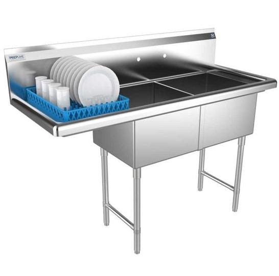 Capture Prepline 56" Stainless Steel Two Compartment Commercial Sink with Left Drainboard - 18" x 18" Bowls - Image 1