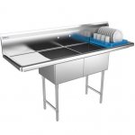 Prepline 72" Stainless Steel Two Compartment Commercial Sink with Left and Right Drainboard - 18" x 18" Bowls