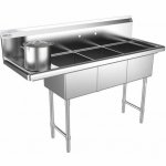 Prepline 56" Stainless Steel Three Compartment Commercial Sink with Left Drainboard - 14" x 16" Bowls