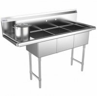 Prepline 56" Stainless Steel Three Compartment Commercial Sink with Left Drainboard - 14" x 16" Bowls