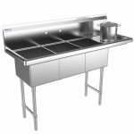 Prepline 56" Stainless Steel Three Compartment Commercial Sink with Right Drainboard - 14" x 16" Bowls