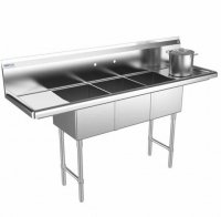 Prepline 66" Stainless Steel Three Compartment Commercial Sink with Left and Right Drainboard - 14" x 16" Bowls