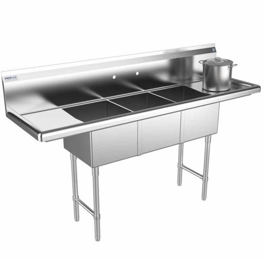 Capture Prepline 66" Stainless Steel Three Compartment Commercial Sink with Left and Right Drainboard - 14" x 16" Bowls - Image 1