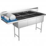 Prepline 74" Stainless Steel 3 Compartment Commercial Sink with Left Drainboard - 18" x 18" Bowls