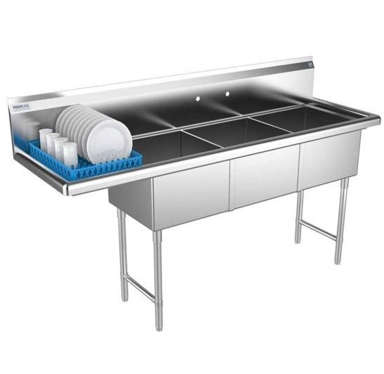 Capture Prepline 74" Stainless Steel 3 Compartment Commercial Sink with Left Drainboard - 18" x 18" Bowls - Image 1