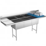 Prepline 90" Stainless Steel Three Compartment Commercial Sink with Left and Right Drainboard - 18" x 18" Bowls