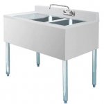 Prepline Stainless Steel 2 Bowl Underbar Hand Sink with Faucet and Left Drainboard- 36" x 18"