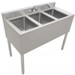Prepline Stainless Steel 3 Bowl Underbar Hand Sink and Faucet- 36" x 18"