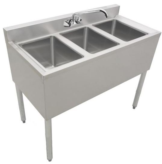 Capture Prepline Stainless Steel 3 Bowl Underbar Hand Sink and Faucet- 36" x 18" - Image 1