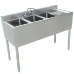 Prepline Stainless Steel 3 Bowl Underbar Hand Sink with Faucet and Right Drainboard - 48" x 18"