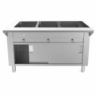 Prepline 48" Three Well Gas Hot Food Steam Table with Enclosed Base and Sliding Doors