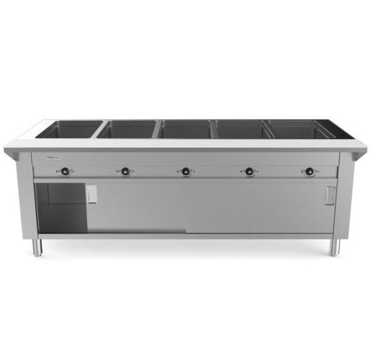 Capture Prepline 74" Five Well Gas Hot Food Steam Table with Enclosed Base and Sliding Doors - Image 1
