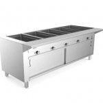 Prepline 74" Five Pan Sealed Well Electric Hot Food Steam Table with Enclosed Base and Sliding Doors - 208/240V, 3700W