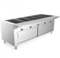 Prepline 74" Five Pan Sealed Well Electric Hot Food Steam Table with Enclosed Base and Sliding Doors - 208/240V, 3700W