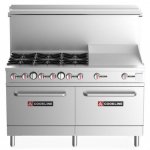 Cookline CR60-24G-LP Liquid Propane 60" Commercial Range, 6 Burner, 2 Oven, 24" Flat Griddle - 282,000 BTU