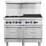Standard Range SR-R48-24CB-NG 48" Natural Gas Commercial Range with 4 Burners, 24" Char-Broiler Top, 2 Ovens - 256,000 BTU