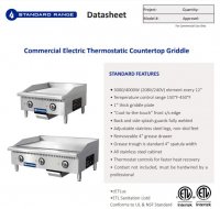 Standard Range SR-EG24 24" Commercial Electric Thermostatic Countertop Griddle, 208-240V - Image 2