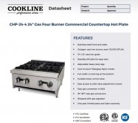 Cookline CHP-24-4 24" Gas Four Burner Commercial Countertop Hot Plate - 100,000 BTU - Image 2