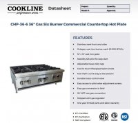Cookline CHP-36-6 36" Gas Six Burner Commercial Countertop Hot Plate - 150,000 BTU - Image 2