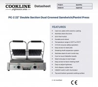 Cookline PG-2 22" Double Commercial Panini / Sandwich Press, Grooved Surface, 18.5" x 10" Cooking Surface, 120v - Image 2