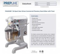 Prepline SS PHLM10B-T 10 Qt. Heavy Duty Gear Driven Commercial General Purpose Planetary Mixer with Timer - Image 2