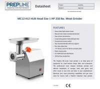 Prepline MC12 #12 HUB 1 HP 250 lb. Meat Grinder - Image 2