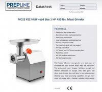 Prepline MC22 #22 HUB 1-1/2 HP 450 lb. Meat Grinder - Image 2