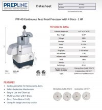 Prepline PFP-4D Continuous Feed Food Processor with 4 Discs - 1 HP - Image 2