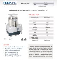 Prepline PFP-3B 3 Qt. Stainless Steel Batch Bowl Food Processor- 1 HP - Image 2