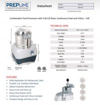 Prepline PCFP-3B Combination Food Processor with 3 Qt Stainless Steel Bowl, Continuous Feed and 4 Discs - 1HP - Image 2