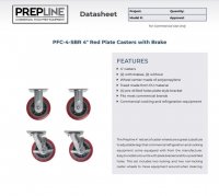 Prepline PFC-4-SBR 4" Red Plate Casters with Side Brake - Set of 4 - Image 2