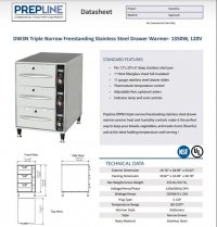 Prepline DW3N Triple Narrow Freestanding Stainless Steel Drawer Warmer- 1350W, 120V - Image 2