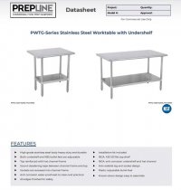 Prepline PWTG-1448 14"D x 48"L Stainless Steel Worktable with Undershelf - Image 2