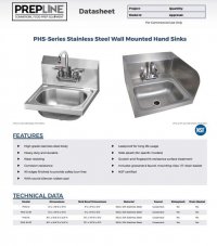 Prepline PHS16-SP 16" Hand Sink, 2 Side Splash, with Faucet, NSF - Image 2
