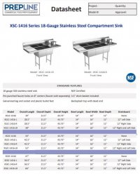 Prepline 42" Stainless Steel Two Compartment Commercial Sink with Left Drainboard - 14" x 16" Bowls - Image 2