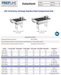 Prepline 52" Stainless Steel Two Compartment Commercial Sink with Left and Right Drainboard - 14" x 16" Bowls - Image 2