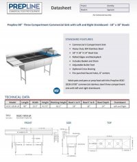 Prepline 90" Stainless Steel Three Compartment Commercial Sink with Left and Right Drainboard - 18" x 18" Bowls - Image 2